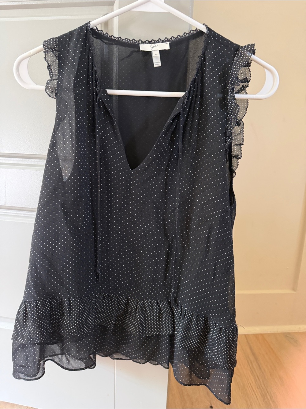 Joie Black Polka Dot Ruffle Camisole